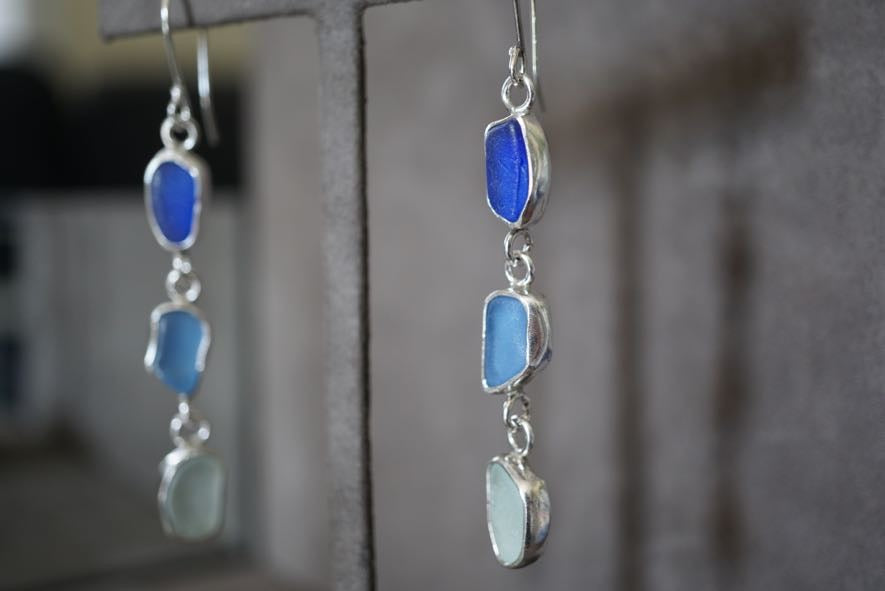 Triple Seaglass Drop Earrings